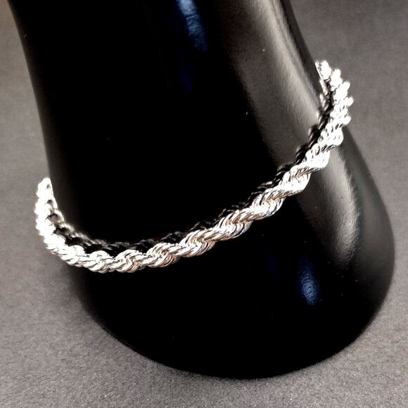 925 Silver Plated Diamond Cut Necklace & Bracelet Set VTG Fashion Birthday Gift - Picture 5 of 9